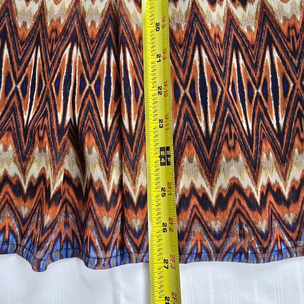 Ruby‎ Rd Feather Report Ikat Chevron Midi Skirt Navy Orange Camel Size 10 NWT